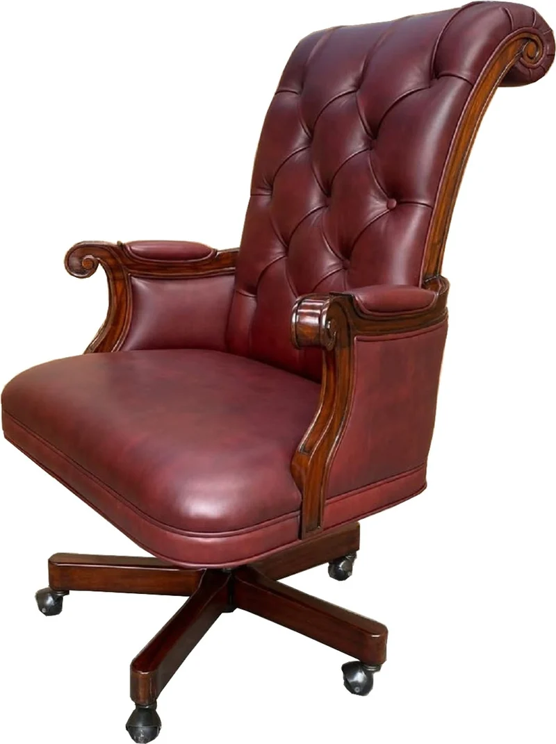 Casa Padrino Luxus Chesterfield Leder Bürostuhl Bordeauxrot / Dunkelbraun 71 x 76 x H. 114 cm - Höhenverstellbarer Echtleder Schreibtischstuhl - Chesterfield Möbel - Echtleder Möbel - Luxus Möbel