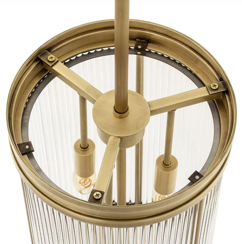 Casa Padrino Luxus Hängeleuchte Antik Messing Ø 27,5 x H. 49 cm - Hängelampe mit rundem Glas Lampenschirm - Wohnzimmer Hängeleuchte - Luxus Leuchten - Luxus Qualität