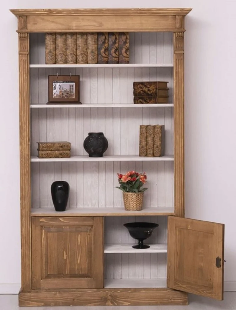 Casa Padrino Landhausstil Bücherschrank Braun / Grau 120 x 39 x H. 197 cm - Massivholz Schrank - Wohnzimmerschrank - Büroschrank - Landhausstil Möbel
