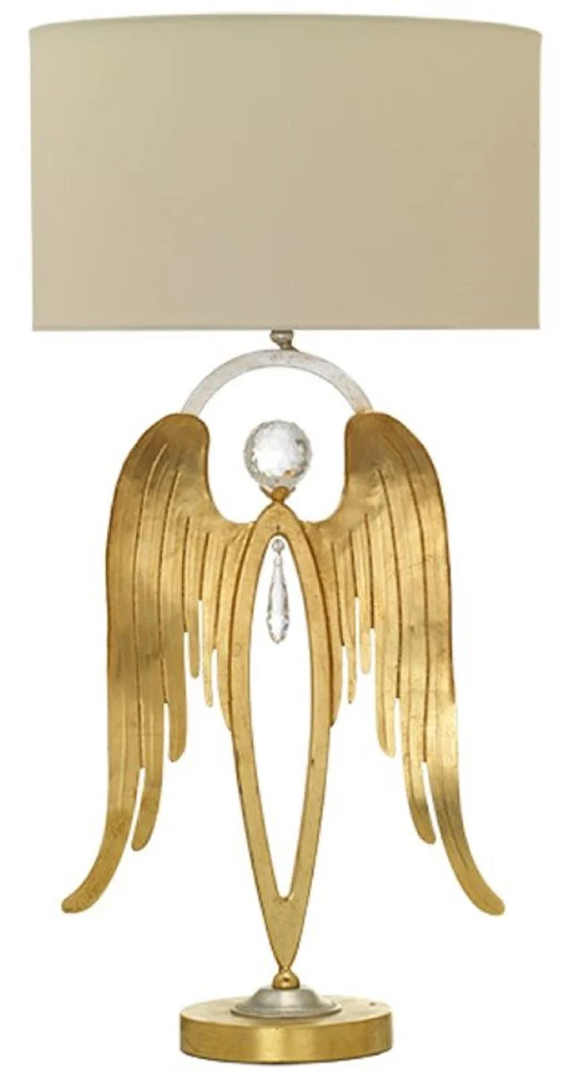 Casa Padrino Luxus Tischleuchte Engel Gold / Silber / Cremefarben Ø 28 x H. 56,5 cm - Moderne Schreibtischleuchte mit edlem Swarovski Kristallglas - Luxus Qualität - Made in Italy