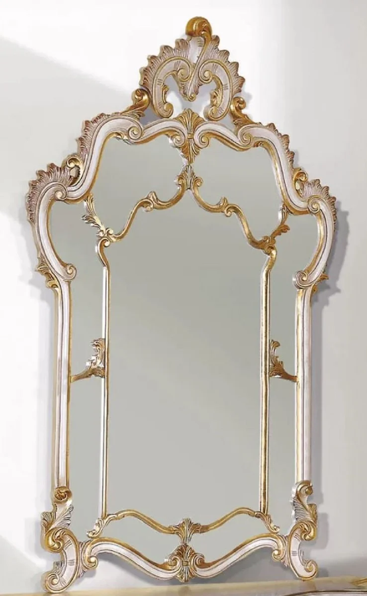 Casa Padrino Luxus Barock Spiegel Weiß / Antik Gold - Prunkvoller Wandspiegel im Barockstil - Barock Wohnzimmer & Hotel Möbel - Luxus Qualität - Made in Italy