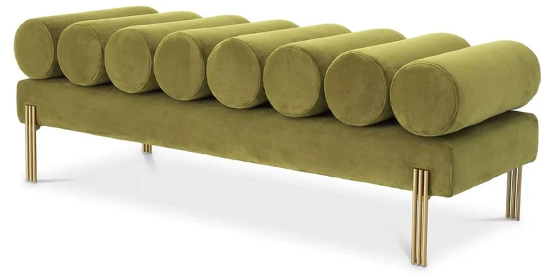 Casa Padrino Luxus Samt Sitzbank Vintage Grün / Messing 130 x 45 x H. 42 cm - Wohnzimmer Bank - Schlafzimmer Bank - Wohnzimmer Möbel - Schlafzimmer Möbel - Luxus Möbel - Luxus Einrichtung
