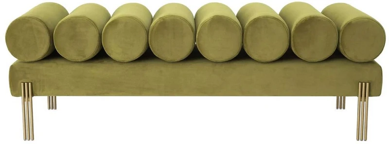Casa Padrino Luxus Samt Sitzbank Vintage Grün / Messing 130 x 45 x H. 42 cm - Wohnzimmer Bank - Schlafzimmer Bank - Wohnzimmer Möbel - Schlafzimmer Möbel - Luxus Möbel - Luxus Einrichtung