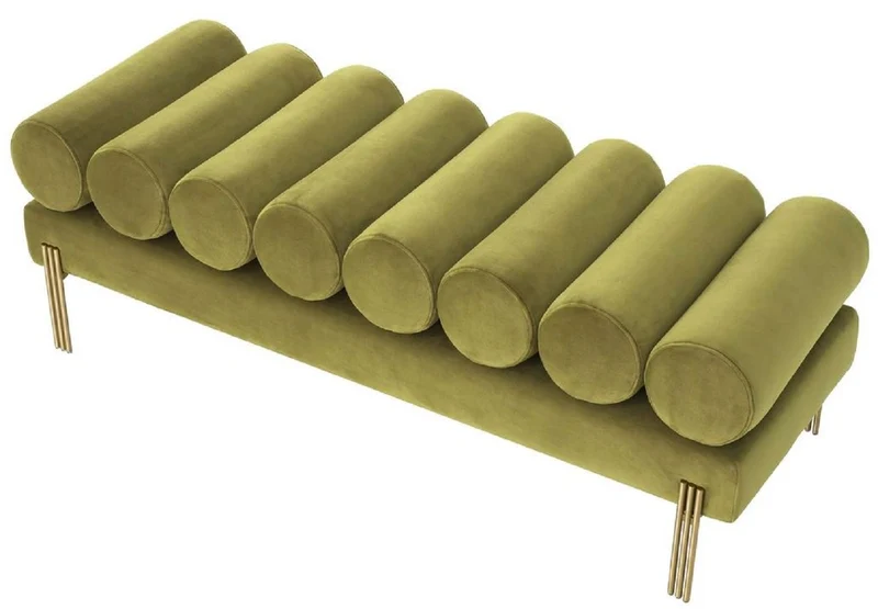 Casa Padrino Luxus Samt Sitzbank Vintage Grün / Messing 130 x 45 x H. 42 cm - Wohnzimmer Bank - Schlafzimmer Bank - Wohnzimmer Möbel - Schlafzimmer Möbel - Luxus Möbel - Luxus Einrichtung