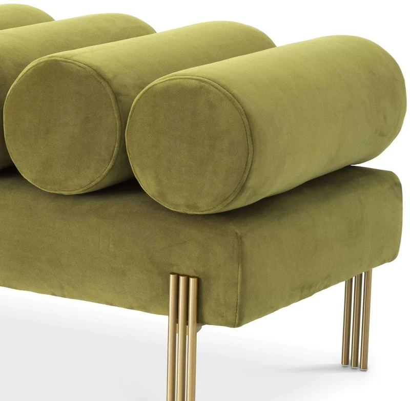 Casa Padrino Luxus Samt Sitzbank Vintage Grün / Messing 130 x 45 x H. 42 cm - Wohnzimmer Bank - Schlafzimmer Bank - Wohnzimmer Möbel - Schlafzimmer Möbel - Luxus Möbel - Luxus Einrichtung
