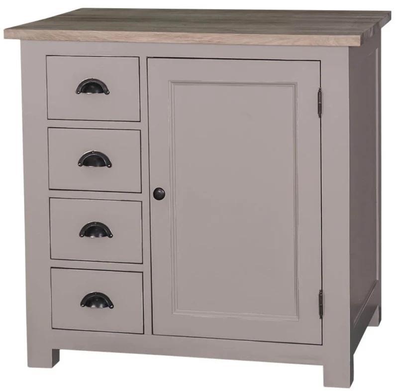 Casa Padrino Landhausstil Küchenschrank Grau / Naturfarben 92 x 65 x H. 90 cm - Küchen Unterschrank mit Tür und 4 Schubladen