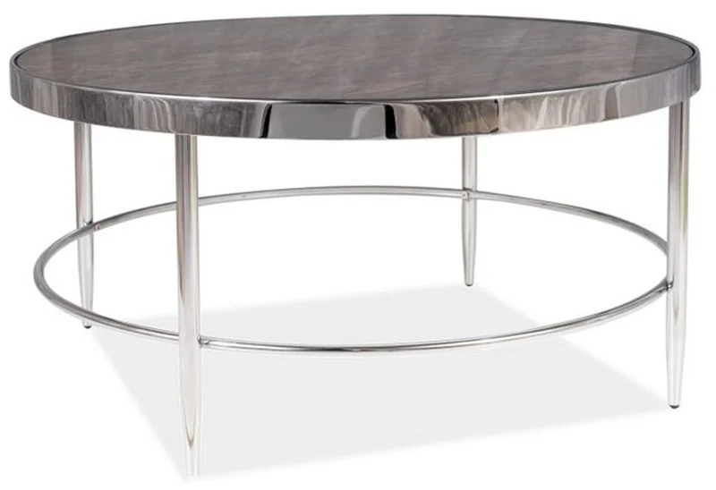 Casa Padrino Luxus Couchtisch Silber / Grau Ø 82 x H. 40 cm - Runder Wohnzimmertisch mit Glasplatte in Marmoroptik - Wohnzimmer Möbel