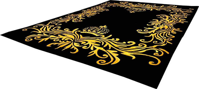 Pompöös by Casa Padrino Luxus Teppich von Harald Glööckler 80 x 150 cm Krone Schwarz / Gold - Barock Design Teppich - Handgewebt aus Wolle