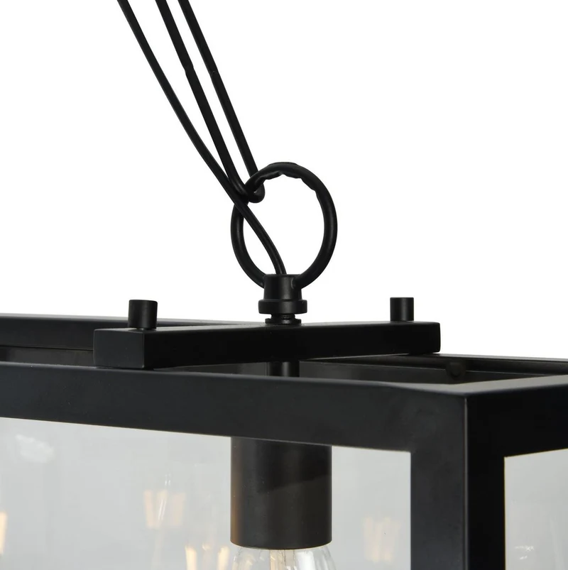 Casa Padrino Luxus Hängeleuchte Schwarz 91,5 x 17,6 x H. 29,1 cm - Hängelampe mit geschmiedetem Rahmen und Glasscheiben
