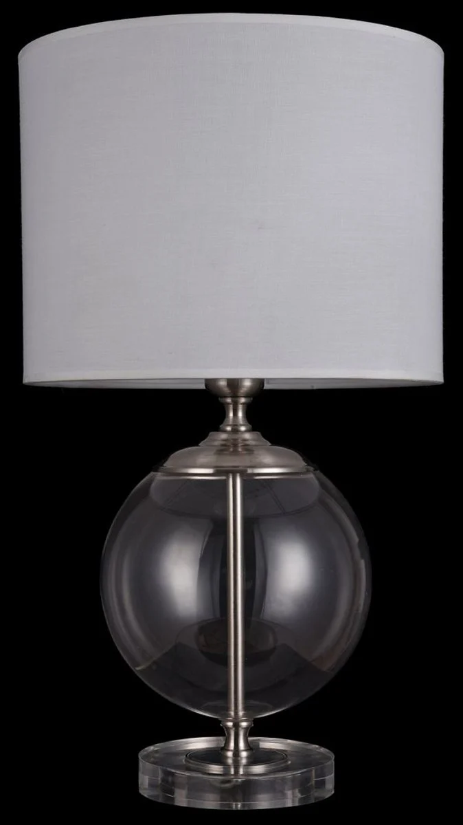 Casa Padrino Tischleuchte Silber / Creme - Moderne Lampe mit Metallrahmen und mundgeblasenem Glaselement - Ø 30 x H. 52 cm