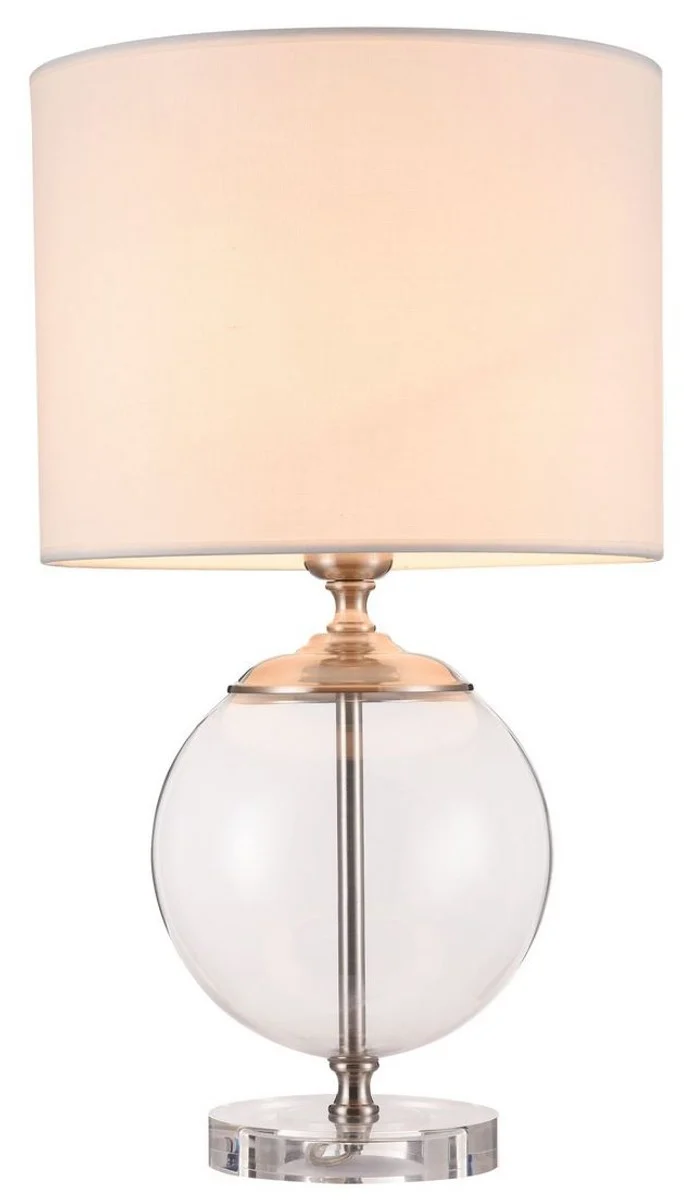 Casa Padrino Tischleuchte Silber / Creme - Moderne Lampe mit Metallrahmen und mundgeblasenem Glaselement - Ø 30 x H. 52 cm