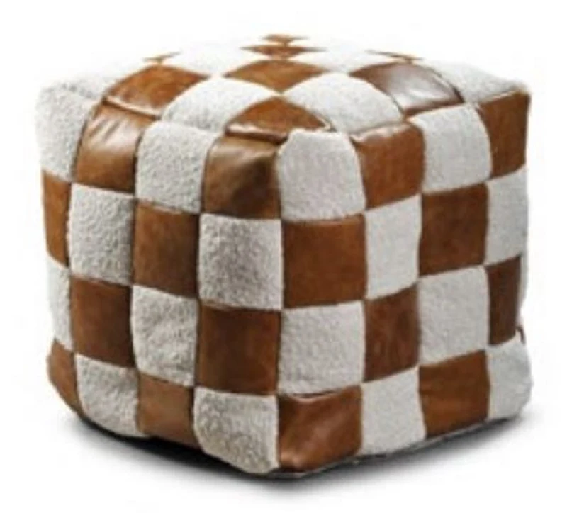 Casa Padrino Luxus Hocker Weiß / Braun 45 x 45 x H. 45 cm - Sitzhocker in Würfelform mit Echtleder - Fußhocker - Wohnzimmer Möbel