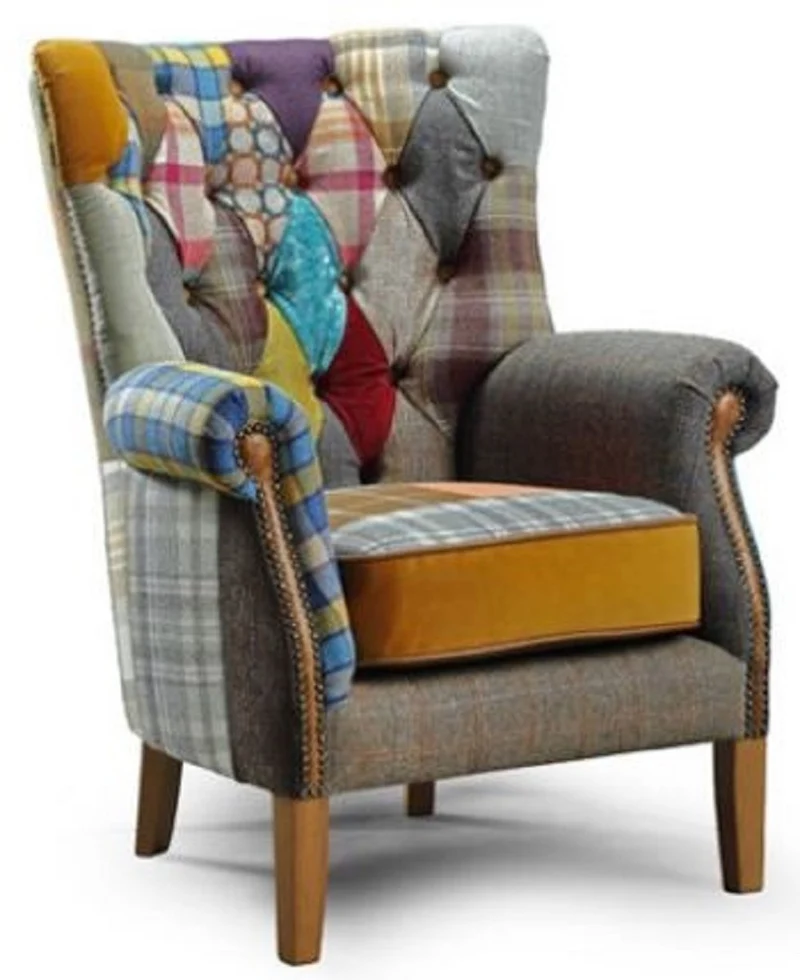Casa Padrino Luxus Chesterfield Wohnzimmer Sessel Mehrfarbig / Grau / Braun 80 x 80 x H. 102 cm - Chesterfield Wohnzimmer Möbel