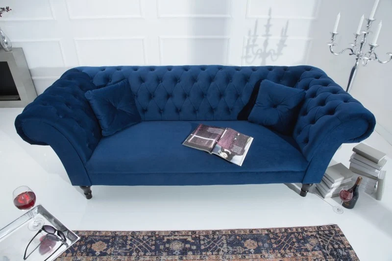 Casa Padrino Chesterfield Sofa in Blau 225 x 90 x H. 79 cm - Designer Chesterfield Sofa