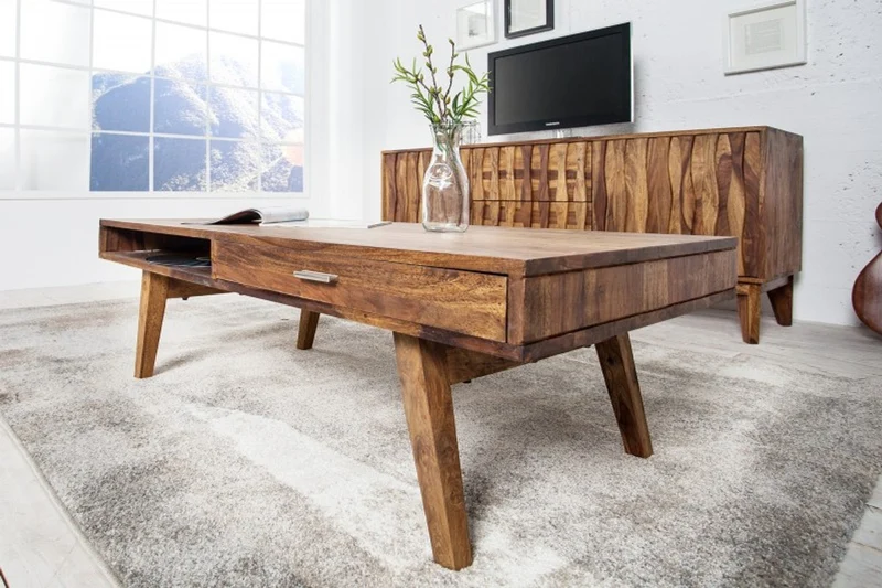 Casa Padrino Designer Massivholz Couchtisch Natur 120 x H. 40 cm - Salon Wohnzimmer Tisch