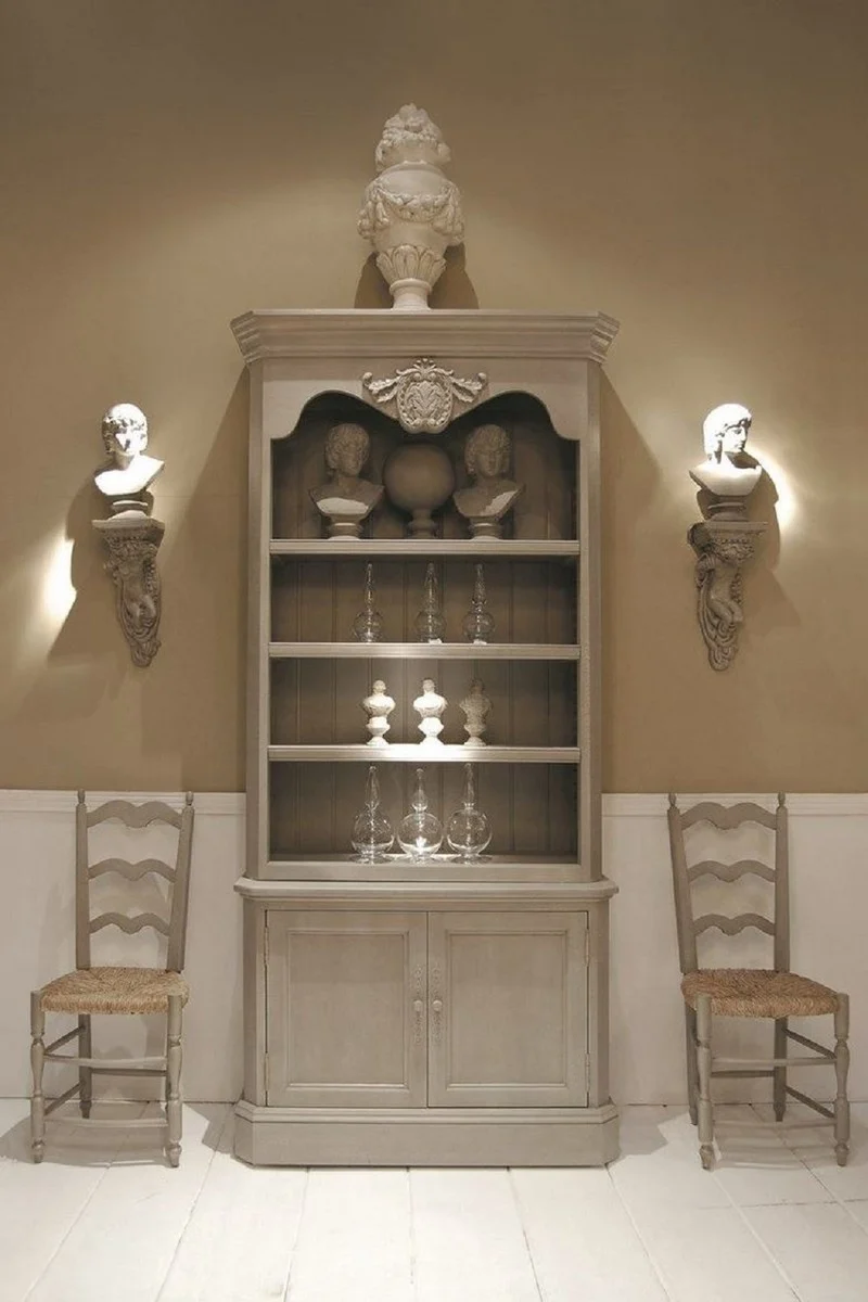 Casa Padrino Luxus Landhausstil Bücherschrank Grau 110 x 47 x H. 240 cm - Handgefertigter Massivholz Schrank mit 2 Türen - Regalschrank - Edle Landhausstil Massivholz Möbel