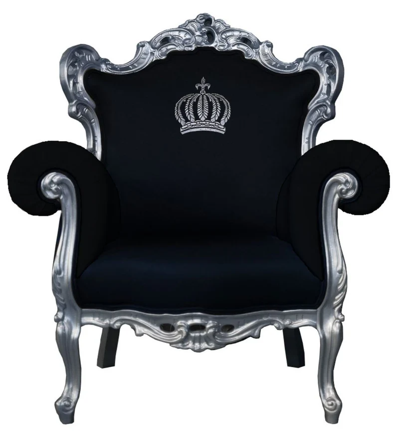 Casa Padrino Barock Sessel Pompöös von Harald Glööckler Schwarz / Silber - 95 x 80 x 105 cm