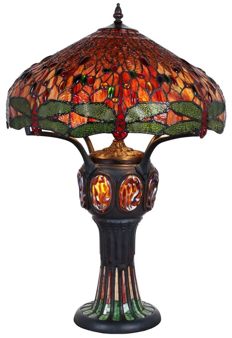 Casa Padrino Tiffany Tischleuchte Schwarz / Mehrfarbig Ø 57,5 x H. 83 cm - Luxus Qualität