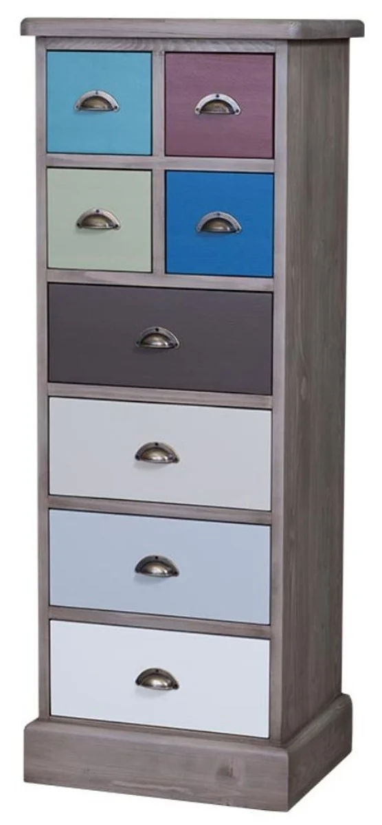 Casa Padrino Landhausstil Kommode mit 8 Schubladen Grau / Mehrfarbig 46 x 36 x H. 122 cm - Landhausstil Möbel