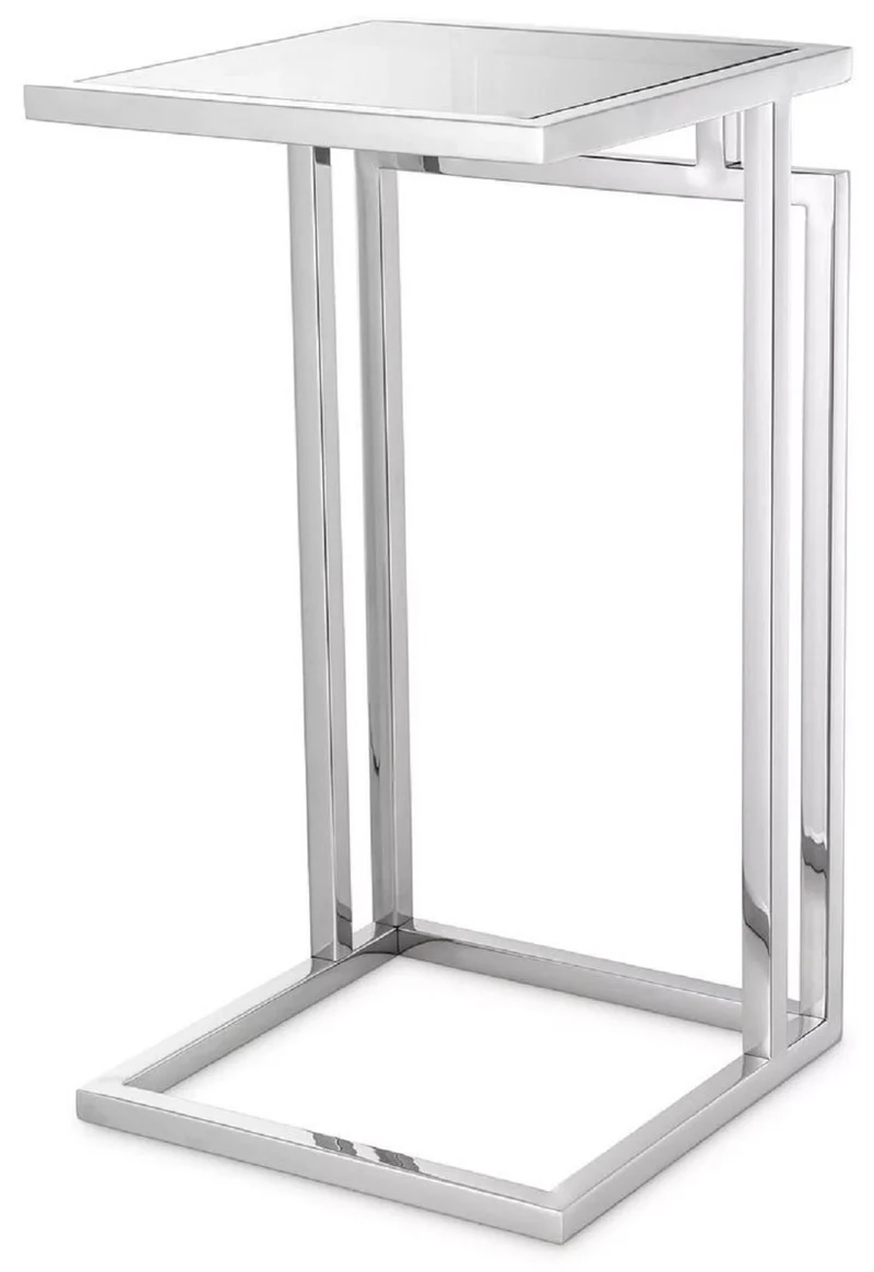 Casa Padrino Luxus Beistelltisch Silber / Grau 33 x 33 x H. 60 cm - Edelstahl Tisch mit Glasplatte - Wohnzimmer Möbel - Luxus Möbel - Luxus Einrichtung - Luxus Interior