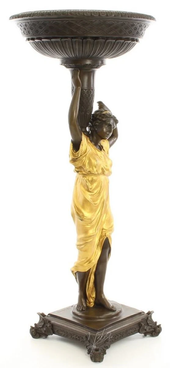 Casa Padrino Jugendstil Blumentopfständer Bronze / Gold 33,2 x 33,2 x H. 76,4 cm - Luxus Bronzefigur