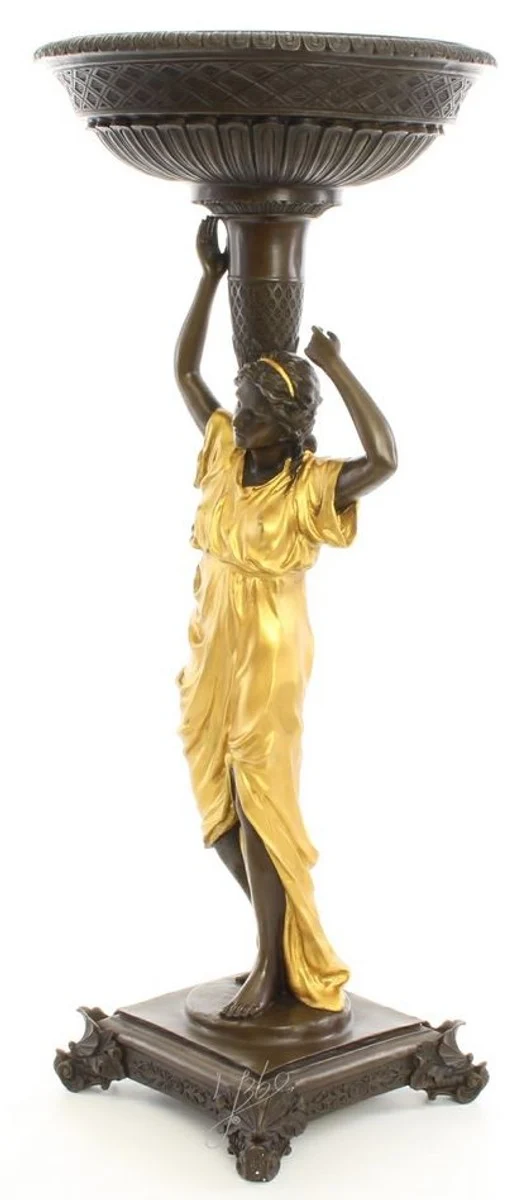 Casa Padrino Jugendstil Blumentopfständer Bronze / Gold 33,2 x 33,2 x H. 76,4 cm - Luxus Bronzefigur