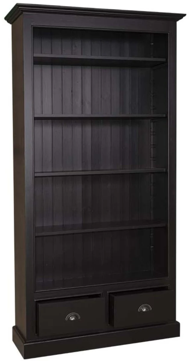 Casa Padrino Landhausstil Bücherschrank Schwarz 109 x 39 x H. 210 cm - Massives Kiefernholz und Metall