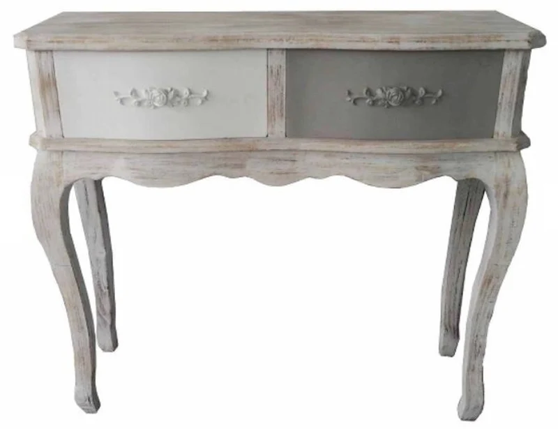 Casa Padrino Landhausstil Konsole im Shabby Chic Look Antik Weiß / Mehrfarbig 91 x 33 x H. 80 cm