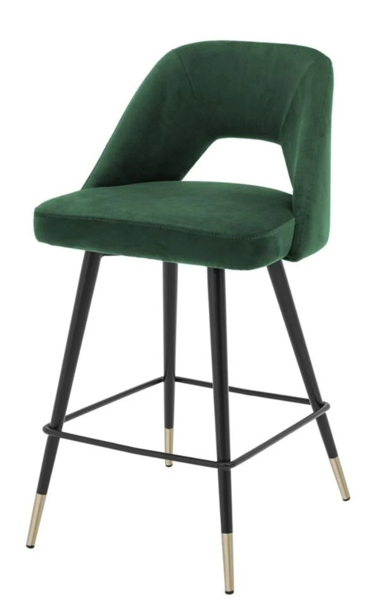 Casa Padrino Luxus Barstuhl Grün / Schwarz 50 x 50 x H. 90 cm - Luxus Barhocker mit Rückenlehne