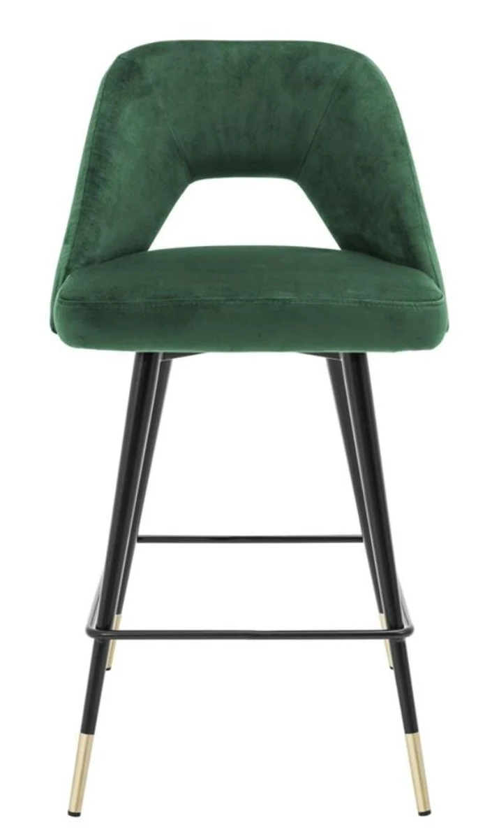 Casa Padrino Luxus Barstuhl Grün / Schwarz 50 x 50 x H. 90 cm - Luxus Barhocker mit Rückenlehne