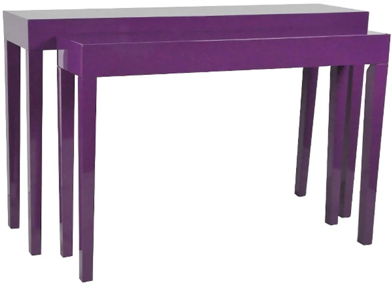 Casa Padrino Luxus Konsolentisch 2er Set Lila - Handgefertigte moderne Lackmöbel - 130 x 34 x H. 80 cm & 112 x 27 x H. 75 cm