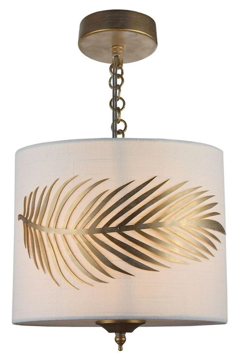Casa Padrino Hängeleuchte Farnblatt Design Gold / Weiß Ø 24,5 x H. 19,5 cm - Luxus Hotel Beleuchtung