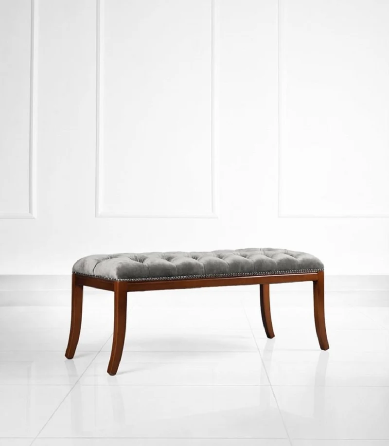 Casa Padrino Luxus Biedermeier Sitzbank Grau / Braun 89 x 38 x H. 36 cm - Gepolsterte Wohnzimmer Bank - Schlafzimmer Bank - Wohnzimmer Möbel - Schlafzimmer Möbel - Biedermeier Möbel