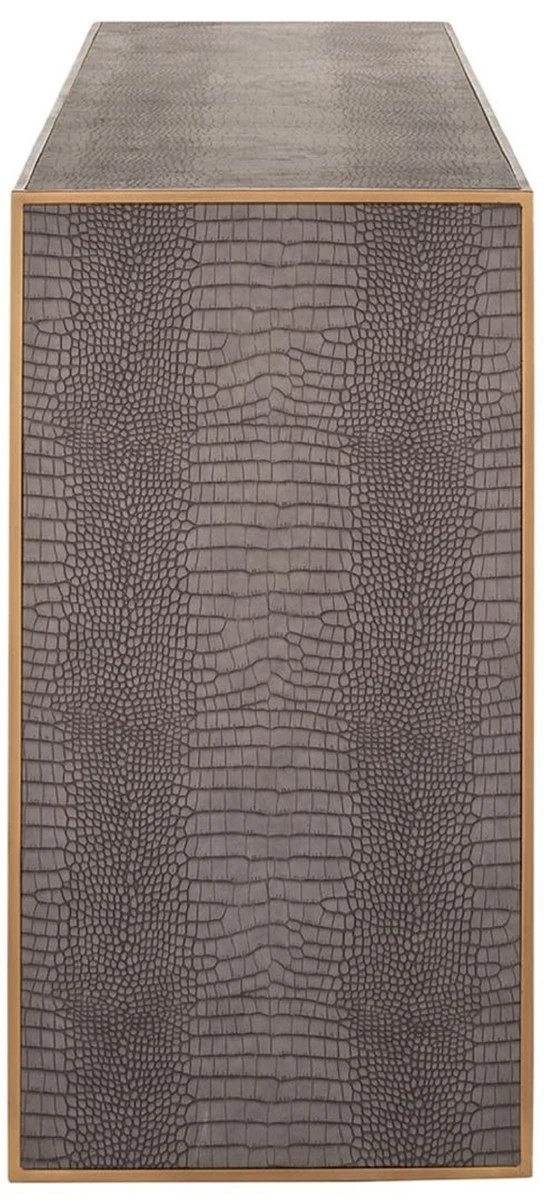 Casa Padrino Luxus Konsole Grau / Messing 180 x 40 x H. 75 cm - Rechteckiger Metall Konsolentisch mit Kunstleder - Wohnzimmer Möbel - Hotel Möbel - Luxus Möbel - Luxus Einrichtung