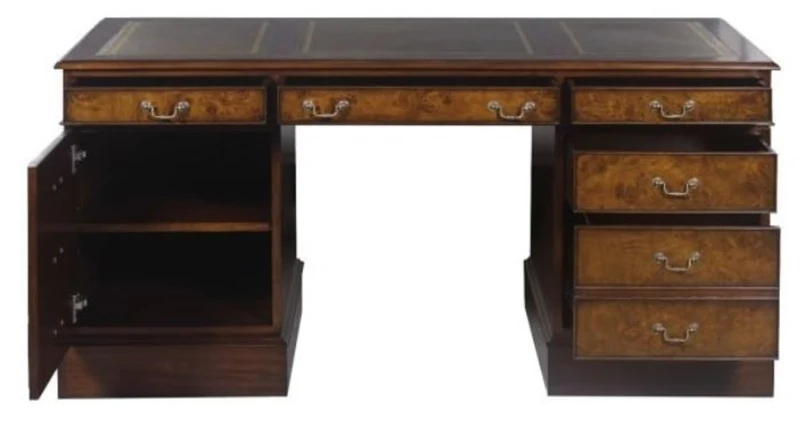 Casa Padrino Mahagoni Schreibtisch Braun / Grün 160,5 x 76 x H. 77 cm - Luxus Büromöbel