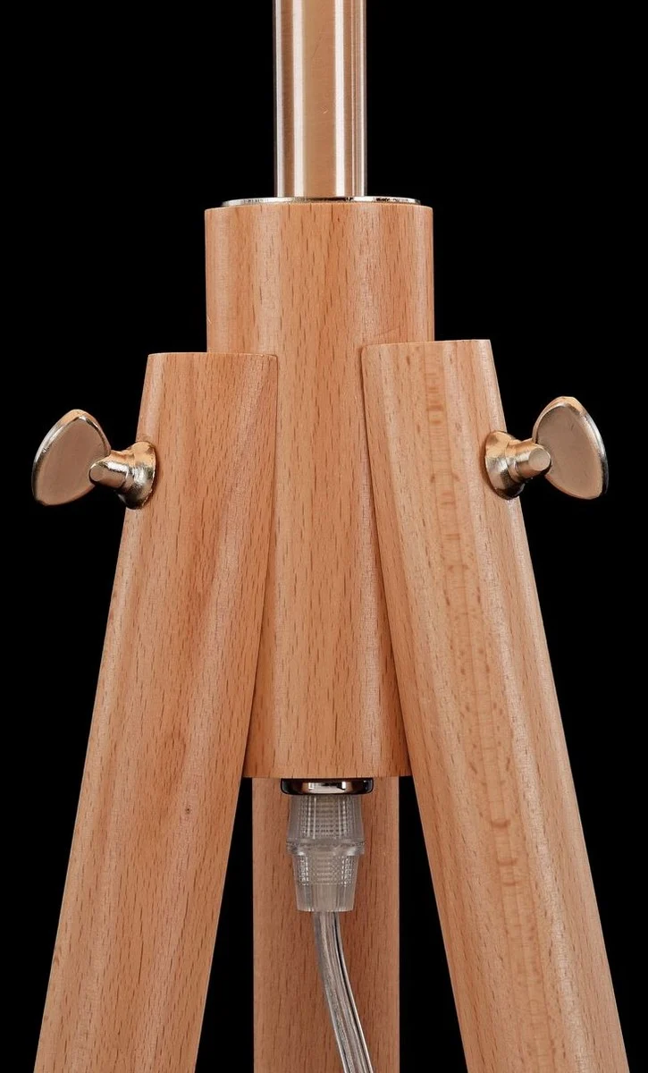 Casa Padrino Stehleuchte im modernen Design mit Holzstativ und beigem Baumwoll Lampenschirm Ø 44 x H. 161,5 cm