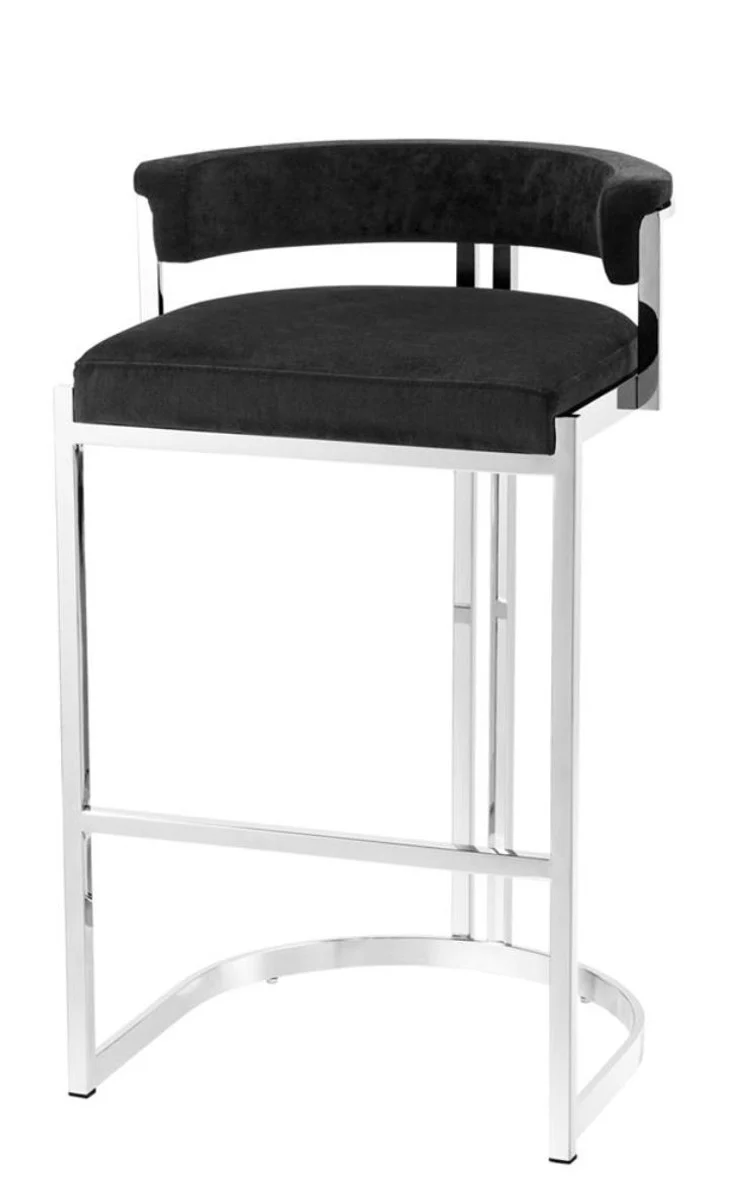 Casa Padrino Luxus Barstuhl Schwarz / Silber 48,5 x 46,5 x H. 81 cm - Luxus Möbel