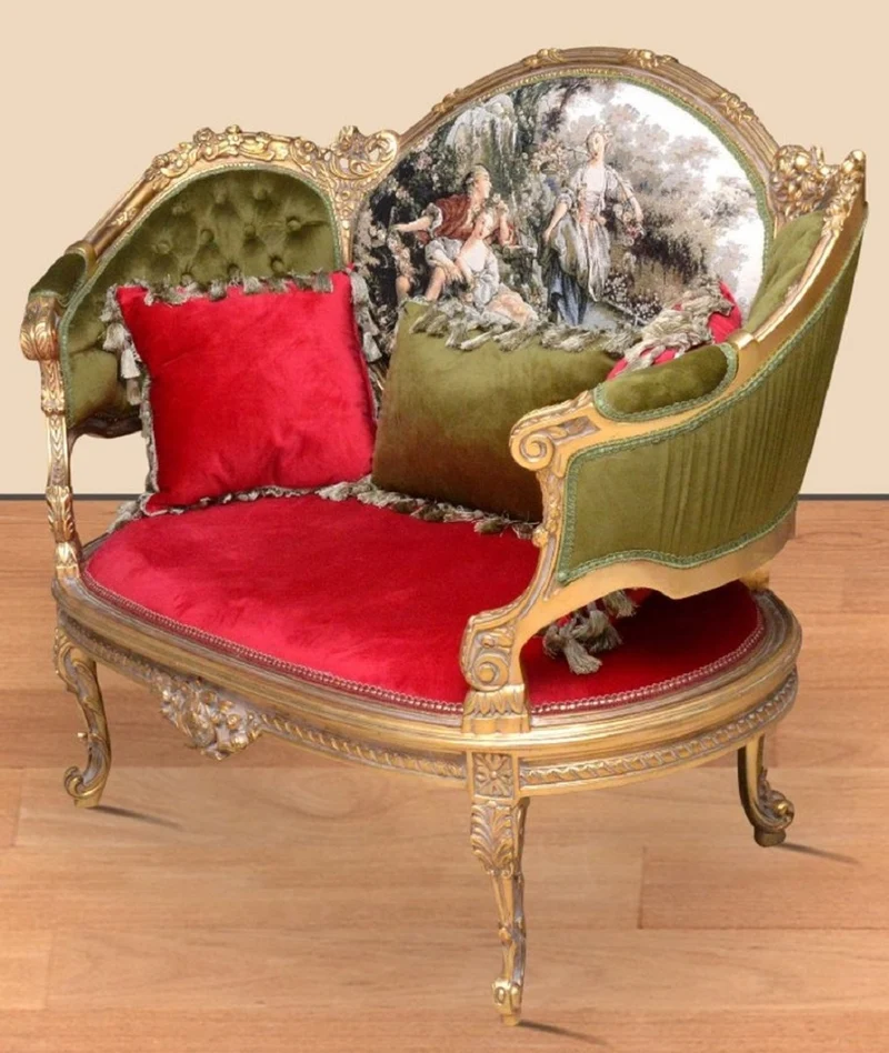 Casa Padrino Barock Sofa Grün / Rot / Mehrfarbig / Gold - Handgefertigtes Wohnzimmer Sofa im Barockstil - Barock Wohnzimmer Möbel