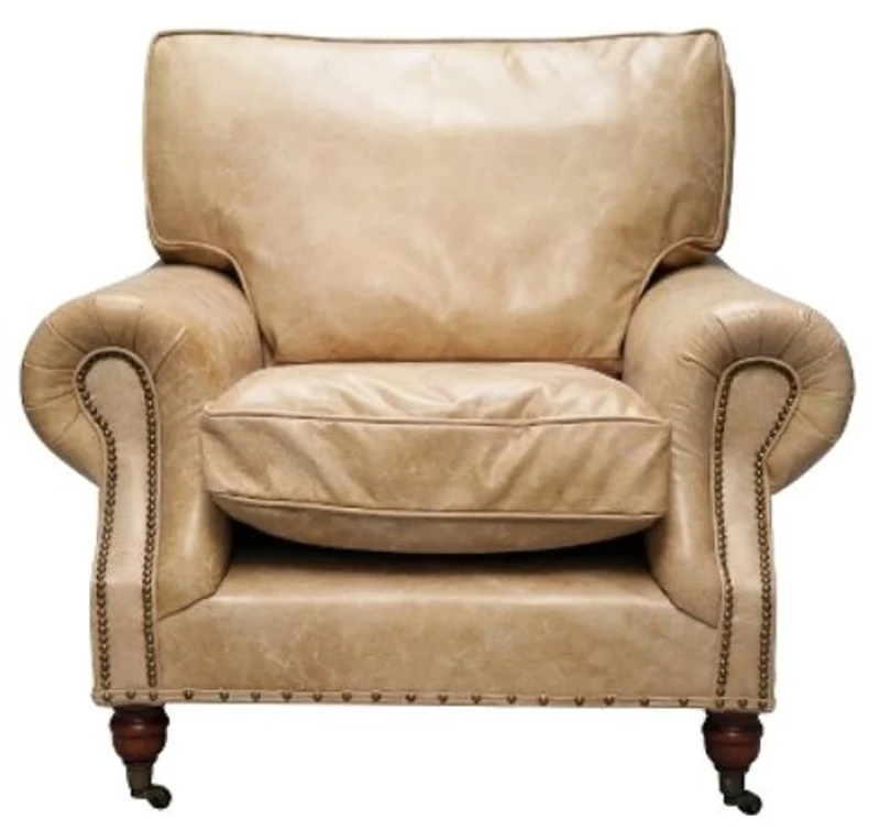 Casa Padrino Luxus Echtleder Sessel Vintage Beige 106 x 105 x H. 93 cm - Art Deco Möbel