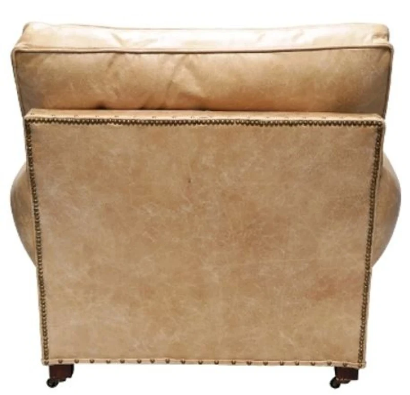 Casa Padrino Luxus Echtleder Sessel Vintage Beige 106 x 105 x H. 93 cm - Art Deco Möbel