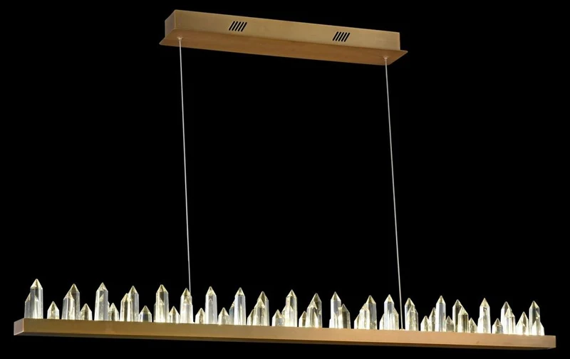 Casa Padrino LED Hängeleuchte mit messingfarbenem Metallrahmen und Kristallglaszacken 115 x 9 x H. 10,4 cm
