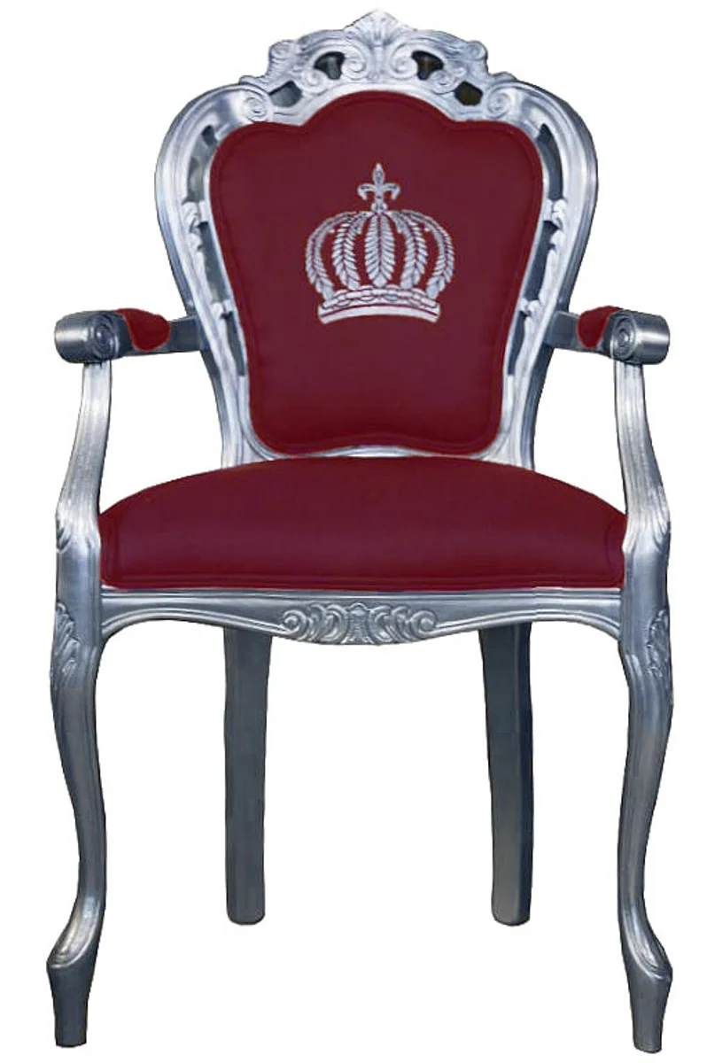 Casa Padrino Luxus Barock Esszimmerstuhl Pompöös by Harald Glööckler Weinrot / Silber 48 x 54 x 105 cm