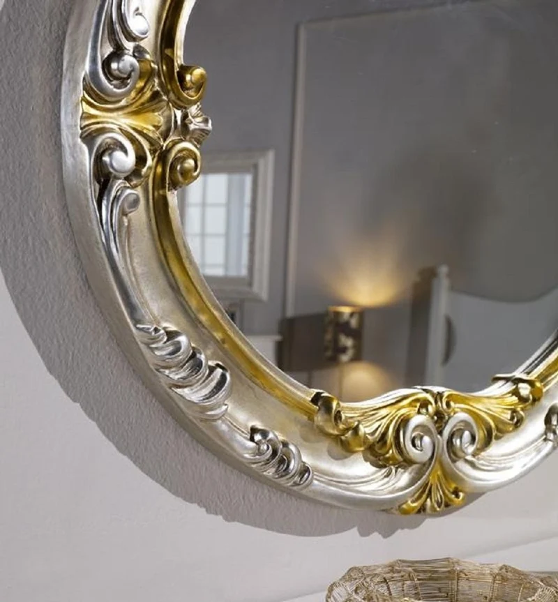 Casa Padrino Luxus Barock Spiegel Silber / Gold - Handgefertigter ovaler Wandspiegel im Barockstil - Barock Möbel