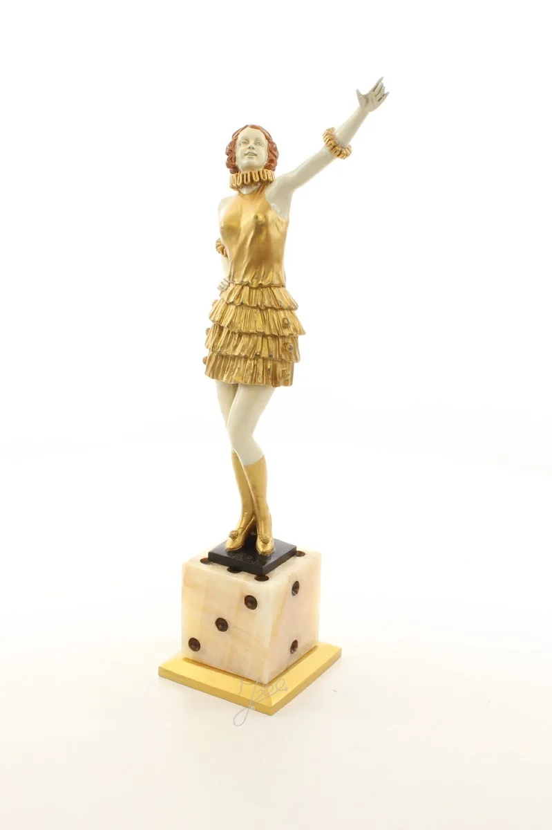 Bronze Skulptur Lady in Gold auf Würfel - Luxus Home Deko von Casa Padrino