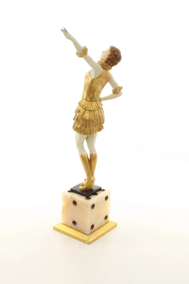 Bronze Skulptur Lady in Gold auf Würfel - Luxus Home Deko von Casa Padrino