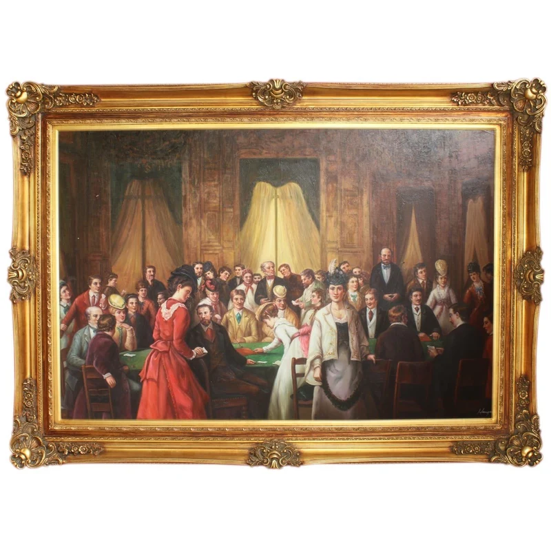 Riesiges Handgemaltes Barock Öl Gemälde Casino Gold Prunk Rahmen 225 x 165 x 10 cm - Massives Material
