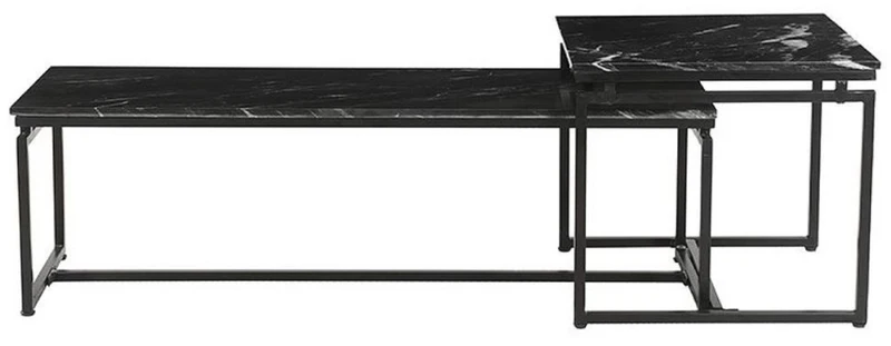 Casa Padrino Luxus Couchtisch 2er Set Schwarz - Metall Wohnzimmer Tische mit Marmorplatte - Wohnzimmer Möbel - Luxus Möbel