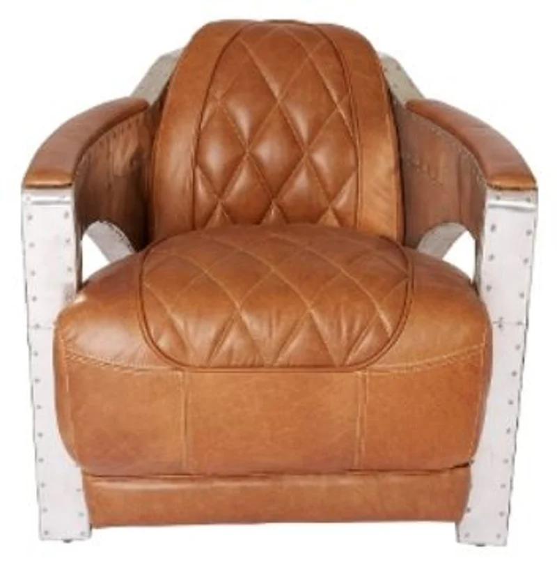 Casa Padrino Echtleder Club Sessel im englischen Stil Hellbraun / Silber 75 x 89 x H. 70 cm