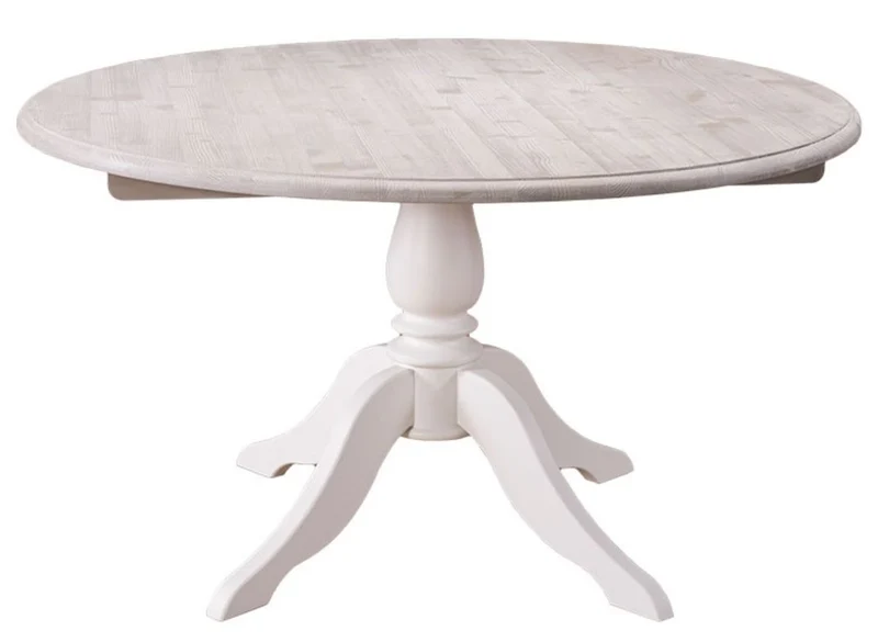 Casa Padrino Landhausstil Esstisch Naturfarben / Weiß Ø 130 x H. 78 cm - Massiver runder Esstisch aus Holz