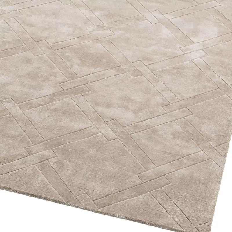 Casa Padrino Luxus Viskose Teppich Silber-Sandfarben 300 x 400 cm - Handgewebter Wohnzimmer & Hotel Teppich - Wohnzimmer Deko Accessoires - Luxus Kollektion